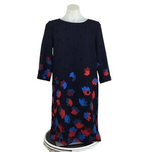 Boden Navy Midi Dress with Red and Blue Floral Pattern